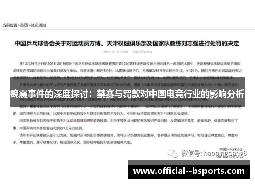 魏震事件的深度探讨：禁赛与罚款对中国电竞行业的影响分析